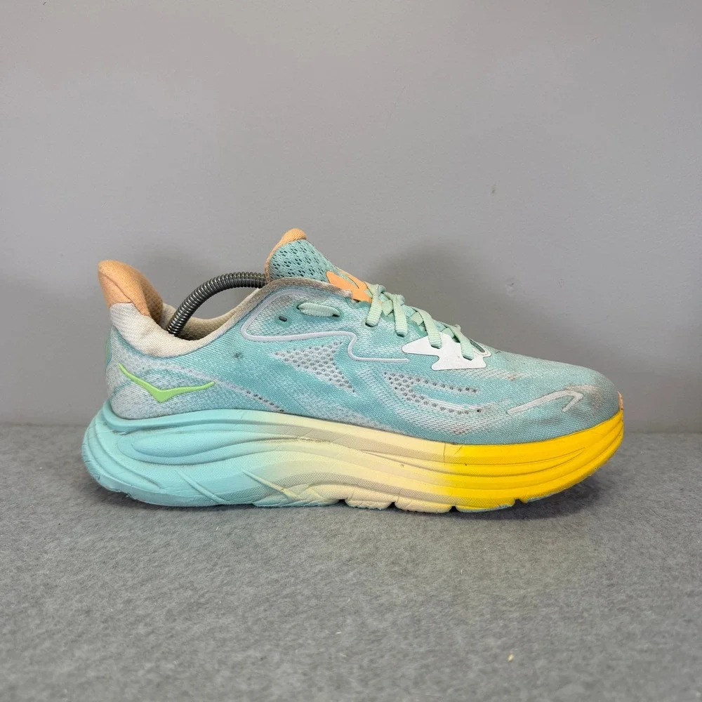 Hoka Clifton 10 Womens Shoes Size 9.5 Blue Yellow Running Sneakers 1162031 BPRK